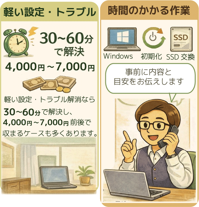 作業前に内容と料金目安を共有する（京都の出張・遠隔パソコン修理）画像