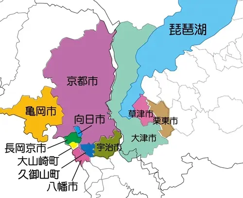 出張対応エリア（京都市・向日市・長岡京市など）を示した地図